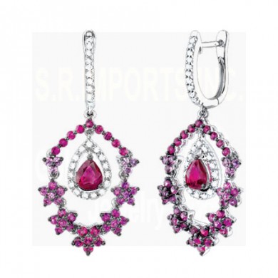 4.20CT Diamond & Ruby Fashion Earrings on 14K White Gold.