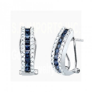 2.05CT Diamond & Blue Sapphire Fashion Earrings on 14K White Gold
