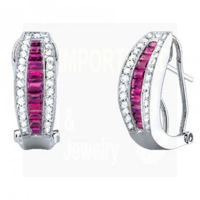 1.70CT Diamond & Ruby Fashion Earrings on 14K White Gold.