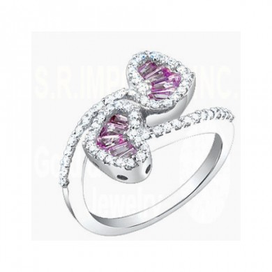 0.95CT Diamond & Pink Sapphire Heart Ring on 14K White Gold.