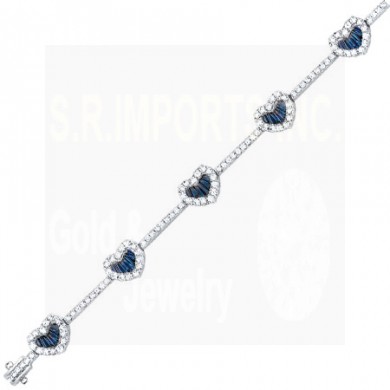 4.00CT Diamond & Blue Sapphire Heart Bracelet on 14K White Gold.