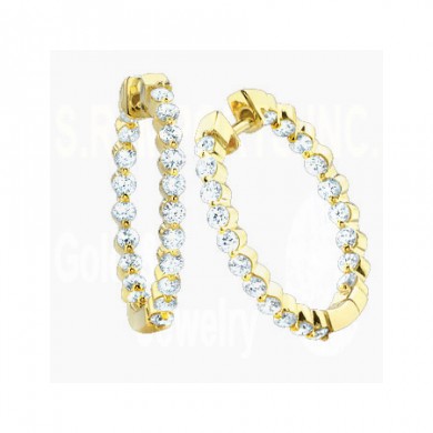 1.15CT Diamond Hoops Earrings on 14K Yellow Gold. 