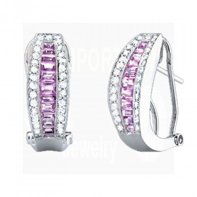 1.70CT Diamond & Pink Sapphire Fashion Earrings on 14K White Gold