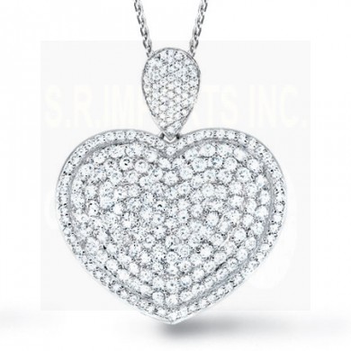 3.60CT Diamond Heart Pendant on 14K White Gold. 