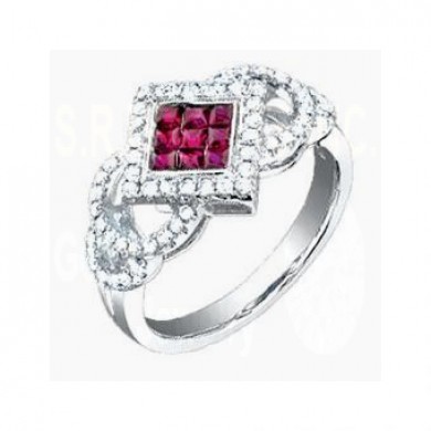 1.00CT Diamond & Ruby Fashion Ring on 14K White Gold.