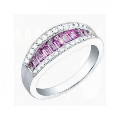 1.35CT Diamond & Pink Sapphire Fashion Ring on 14K White Gold.