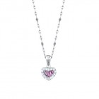 0.35CT Diamond & Pink Sapphire Heart Pendant on 14K White Gold.