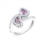 0.95CT Diamond & Pink Sapphire Heart Ring on 14K White Gold.