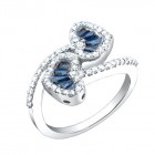0.95CT Diamond & Blue Sapphire Heart Ring on 14K White Gold.