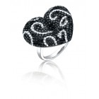2.50CT Black & White Diamond Heart Ring on 14K White Gold. 