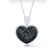 4.00CT Black & White Diamond Heart Pendant on 14K White Gold. 